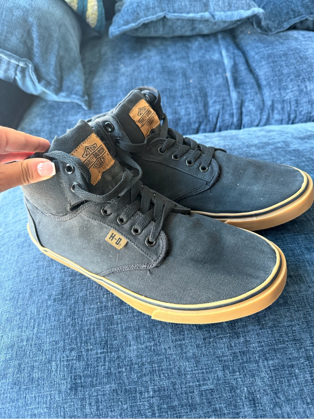 Harley-Davidson Black Canvas High-Top Sneakers with Tan Gum Sole